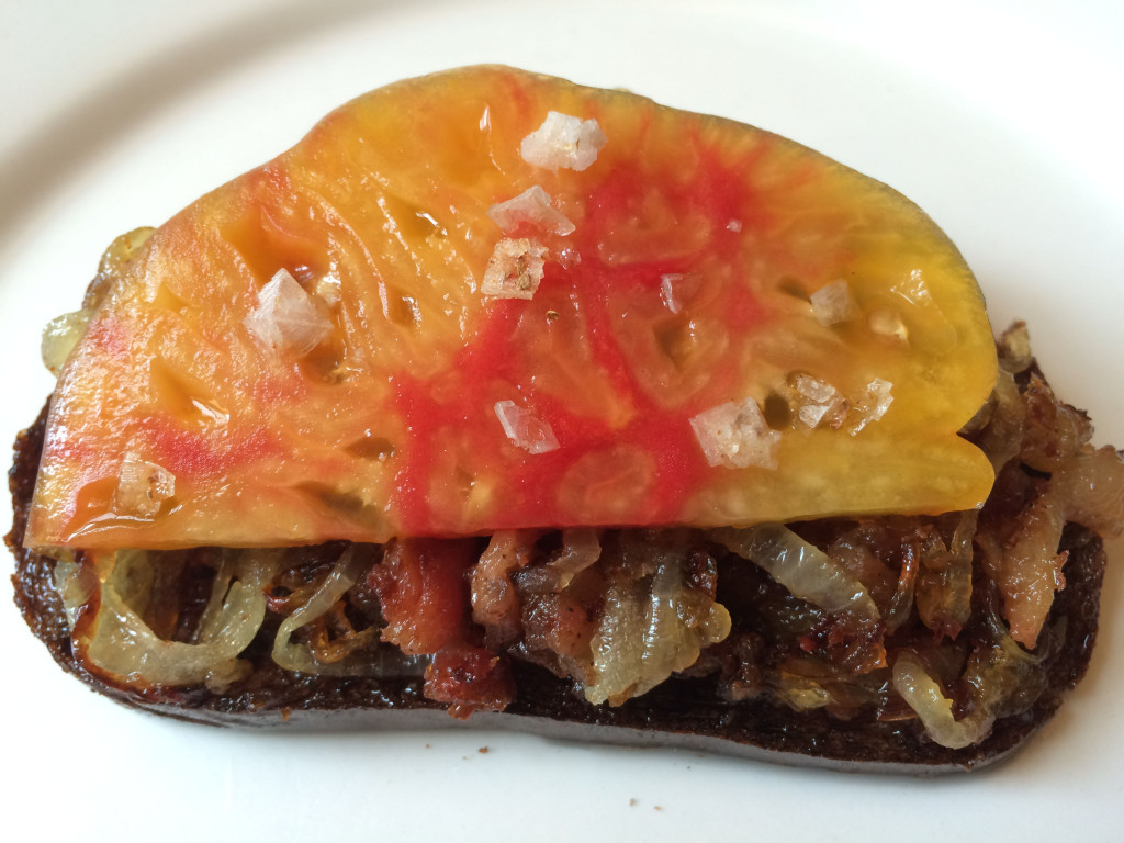 Bacon Pate with Caramelized Onions and Heirloom Tomato